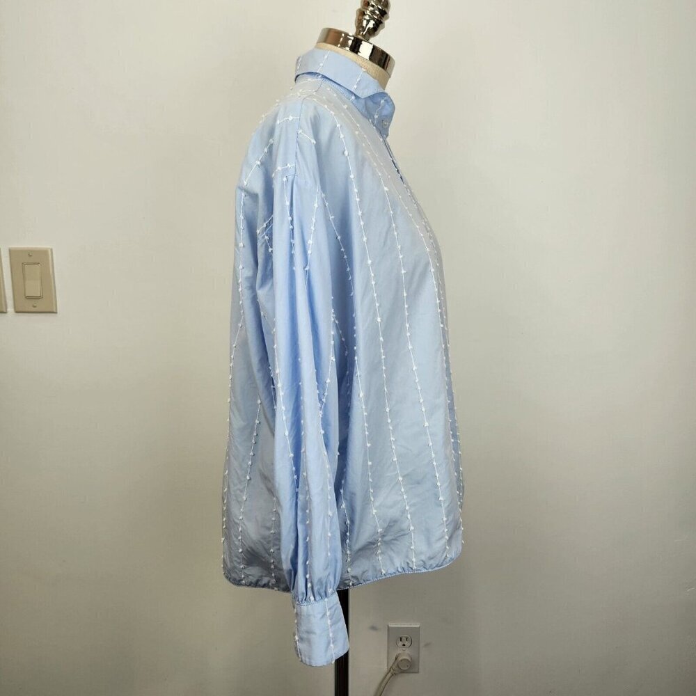 Tish Cox Button Up Blouse M/L Light Blue Swiss Dot Stripe‎ Cotton Oversized - Picture 4 of 11